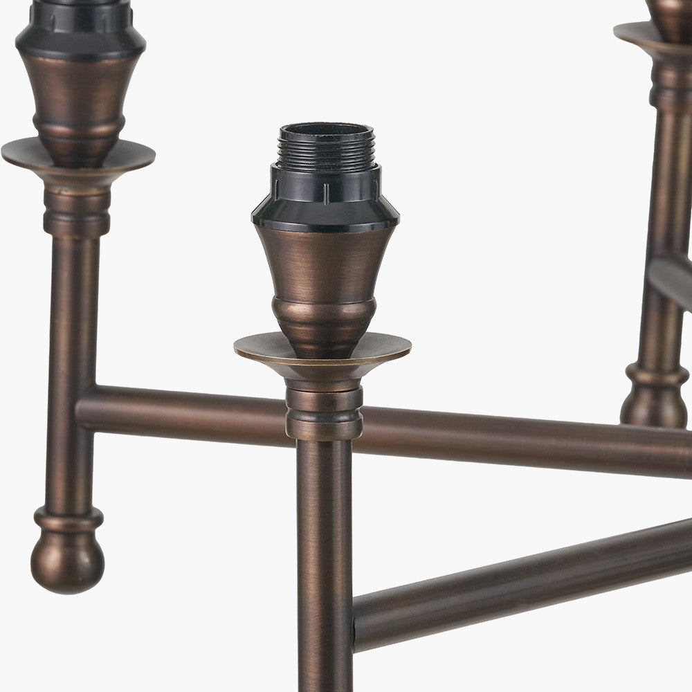 Piero Antique Bronze Metal 6 Arm Pendant with Kamilah 16cm Blue Chevron Patterned Mushroom Pleat Tapered Lamp Shade