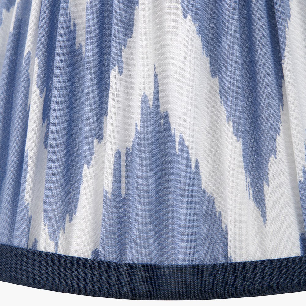 Piero Antique Bronze Metal 6 Arm Pendant with Kamilah 16cm Blue Chevron Patterned Mushroom Pleat Tapered Lamp Shade