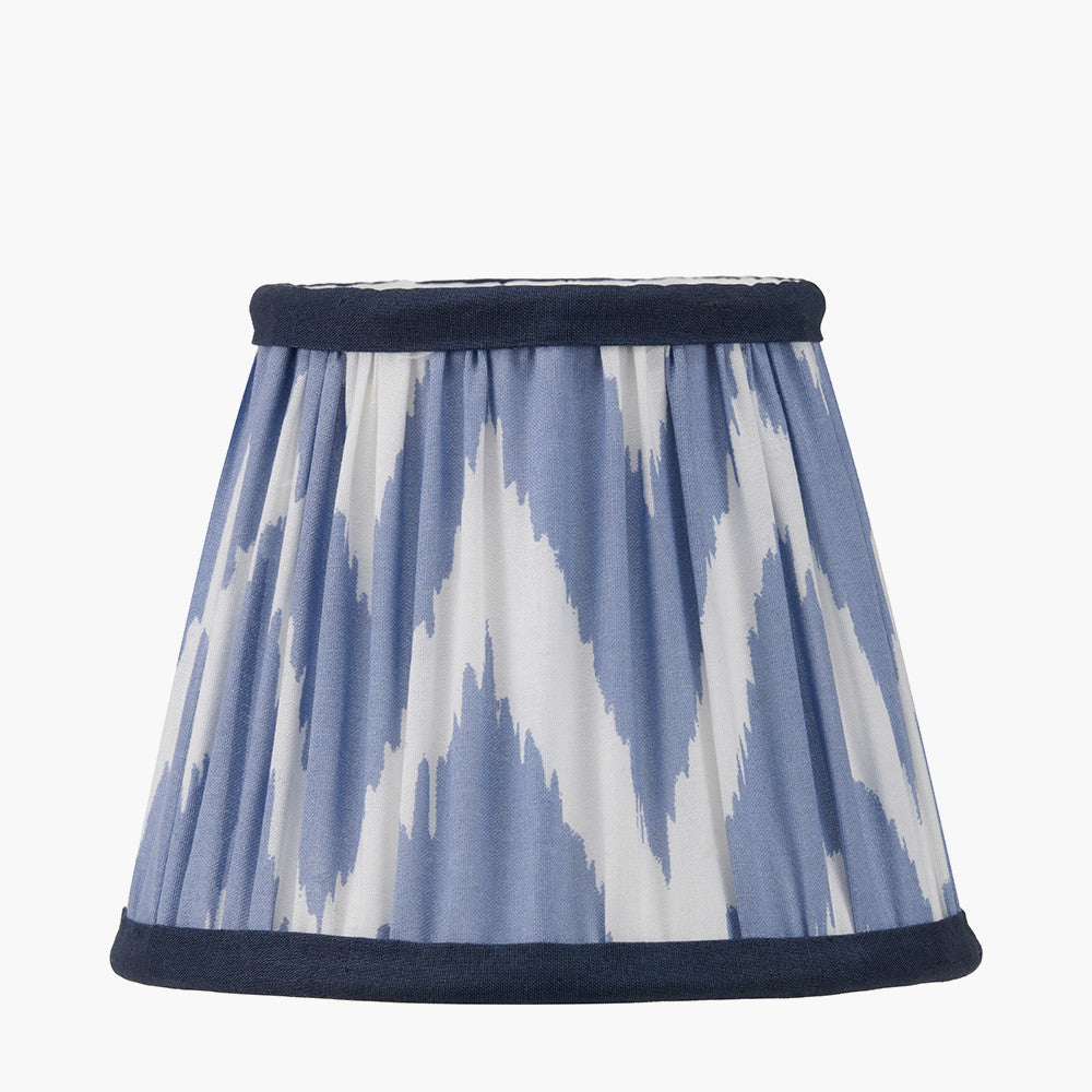 Piero Antique Bronze Metal 6 Arm Pendant with Kamilah 16cm Blue Chevron Patterned Mushroom Pleat Tapered Lamp Shade