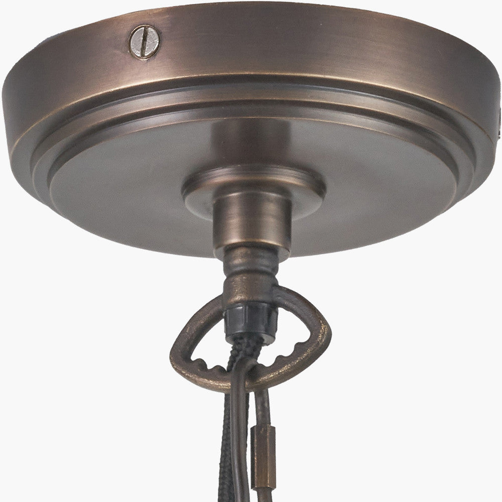 Piero Antique Bronze Metal 6 Arm Pendant with Kamilah 16cm Red Chevron Patterned Mushroom Pleat Tapered Lamp Shade