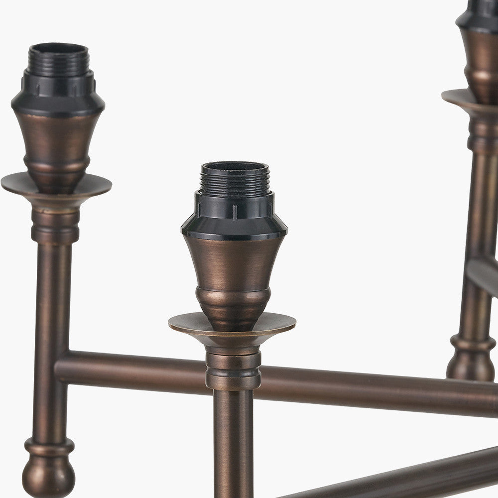 Piero Antique Bronze Metal 6 Arm Pendant with Garbo 15cm Cream Silk Mix Pinch Pleat Tapered Candle Clip Lampshades