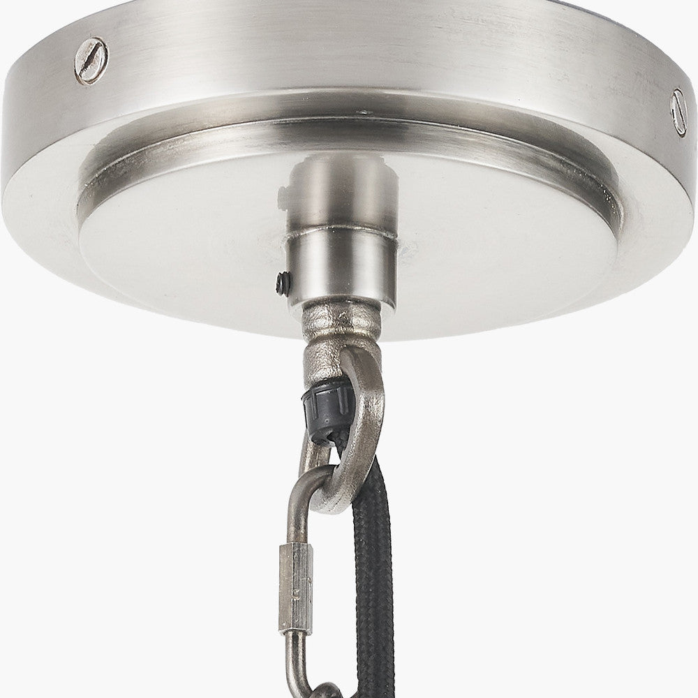 Salvatore Antique Silver Metal 6 Arm Pendant with Pelham 15cm Taupe Handloom Tapered Candle Clip Lampshades