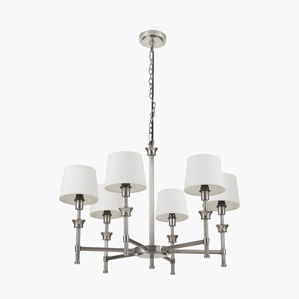 Salvatore Antique Silver Metal 6 Arm Pendant with Pelham 15cm White Handloom Tapered Candle Clip Lampshades