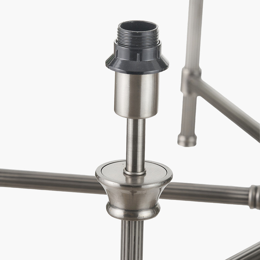 Salvatore Antique Silver Metal 6 Arm Pendant with Izara 16cm Cinnamon Ikat Patterned Mushroom Pleat Tapered Lampshade