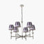 Salvatore Antique Silver Metal 6 Arm Pendant with Izara 16cm Lilac Ikat Patterned Mushroom Pleat Tapered Lampshade