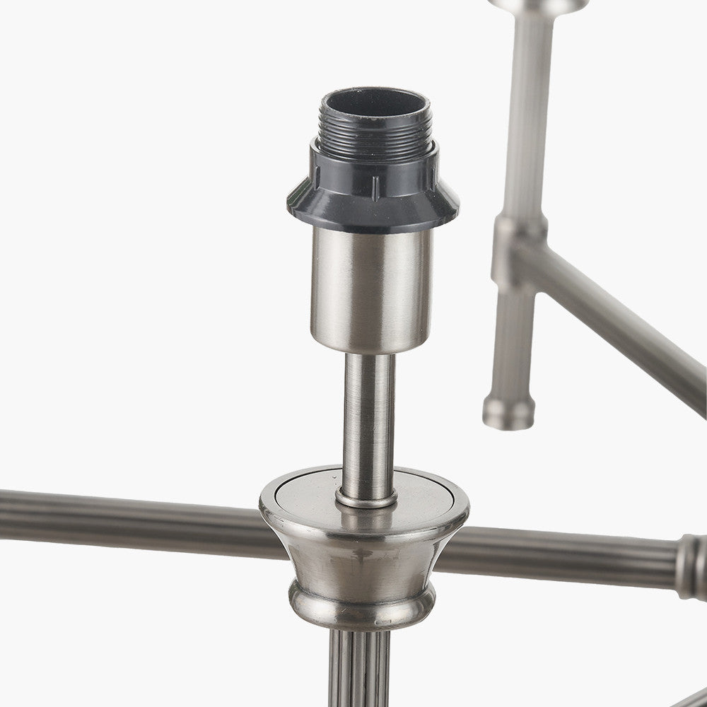 Salvatore Antique Silver Metal 6 Arm Pendant with Izara 16cm Lilac Ikat Patterned Mushroom Pleat Tapered Lampshade