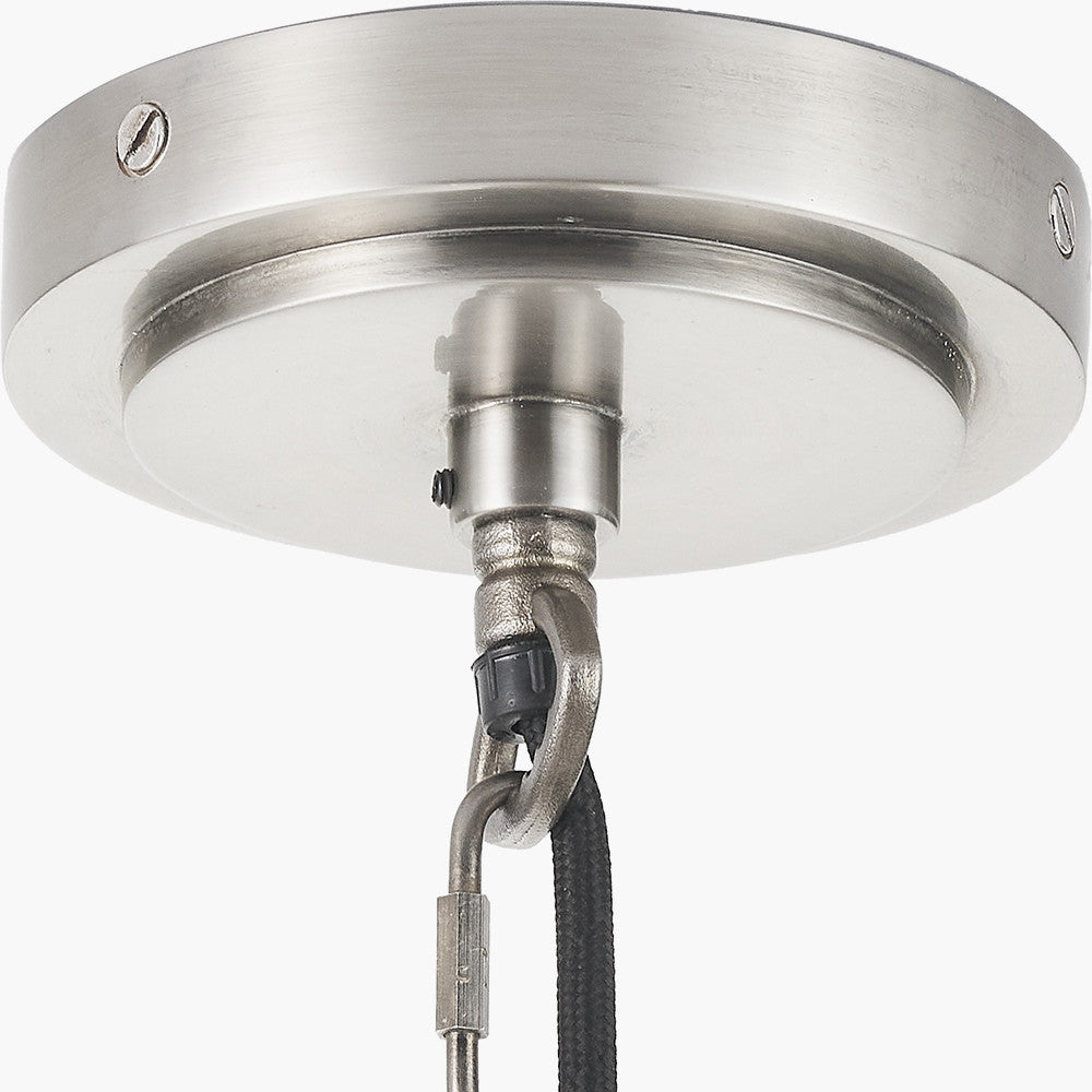 Salvatore Antique Silver Metal 6 Arm Pendant with Izara 16cm Lilac Ikat Patterned Mushroom Pleat Tapered Lampshade