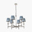 Salvatore Antique Silver Metal 6 Arm Pendant with Izara 16cm Ocean Blue Ikat Patterned Mushroom Pleat Tapered Lampshade