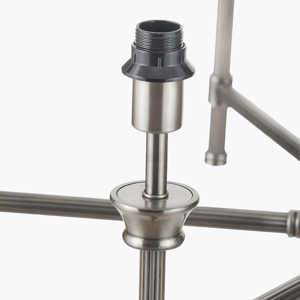 Salvatore Antique Silver Metal 6 Arm Pendant with Izara 16cm Ocean Blue Ikat Patterned Mushroom Pleat Tapered Lampshade