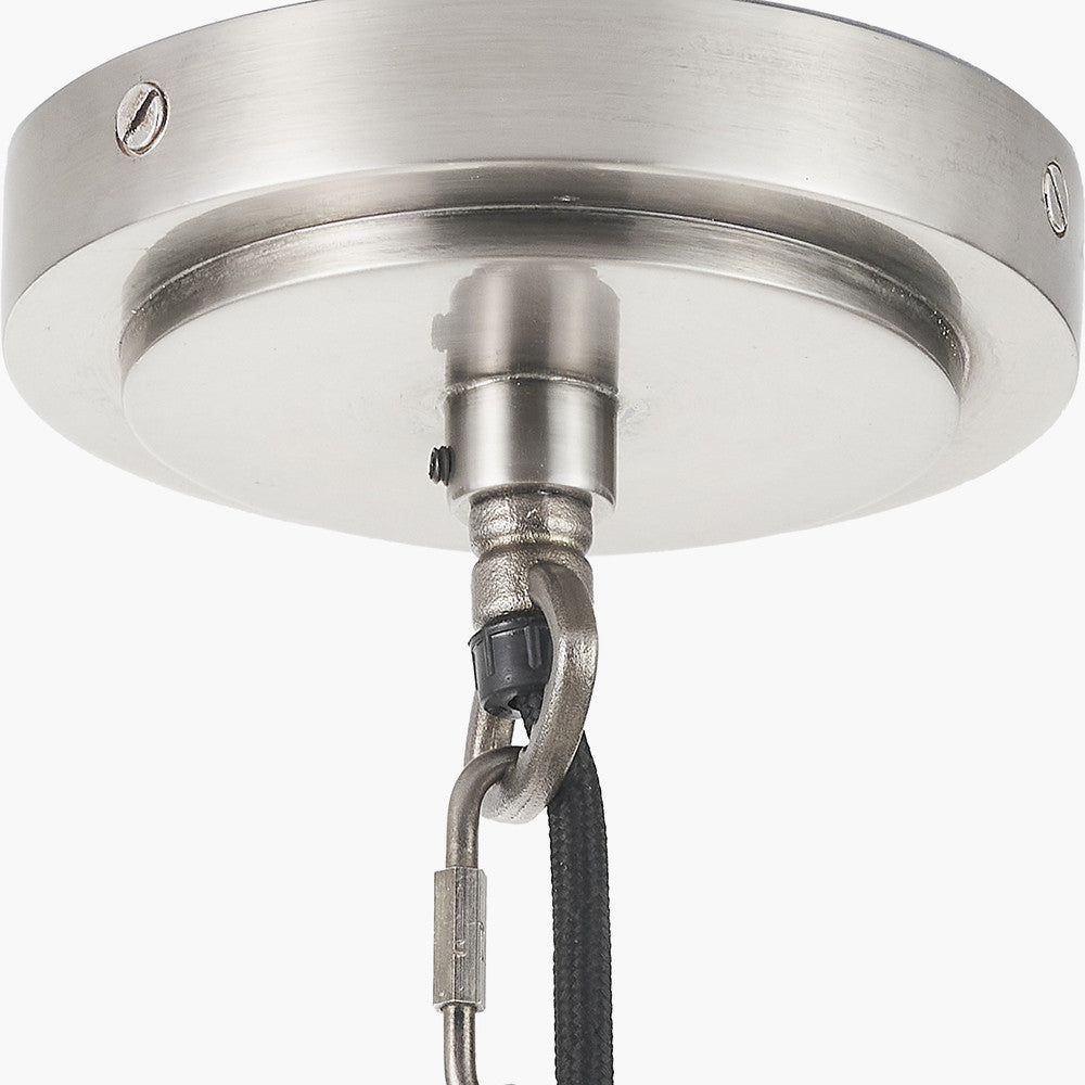 Salvatore Antique Silver Metal 6 Arm Pendant with Thiago 16cm Cinnamon Stripe Mushroom Pleat Tapered Lampshade