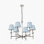 Salvatore Antique Silver Metal 6 Arm Pendant with Thiago 16cm Ocean Blue Stripe Mushroom Pleat Tapered Lampshade