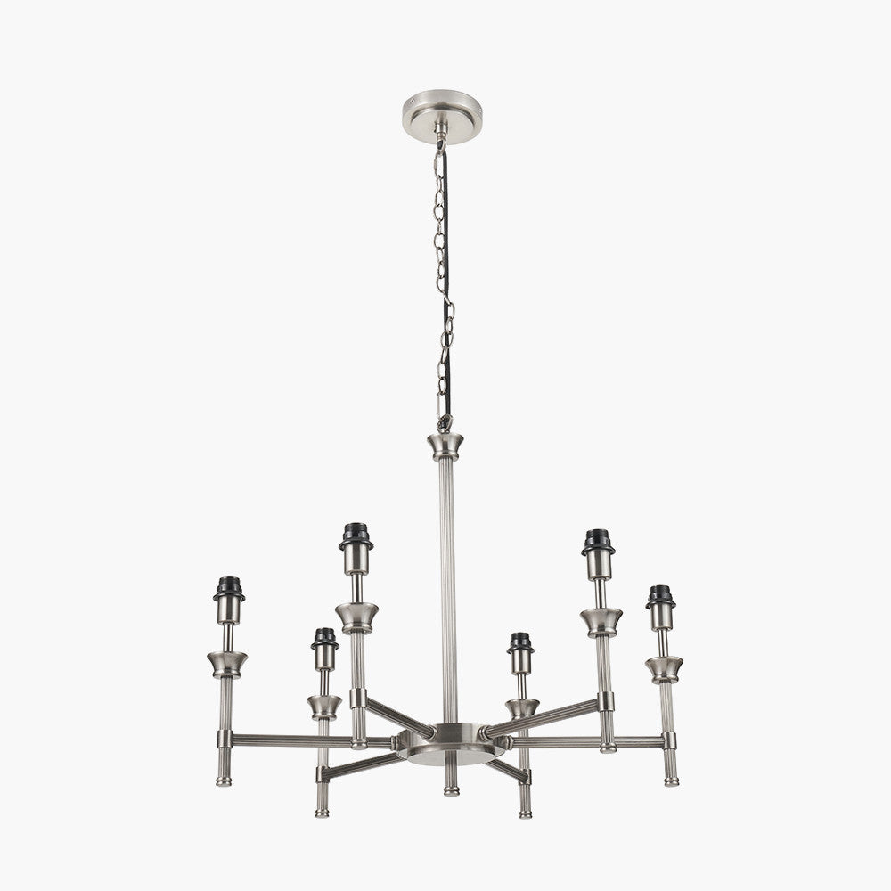 Salvatore Antique Silver Metal 6 Arm Pendant with Thiago 16cm Ocean Blue Stripe Mushroom Pleat Tapered Lampshade