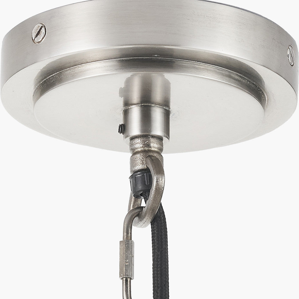 Salvatore Antique Silver Metal 6 Arm Pendant with Thiago 16cm Ocean Blue Stripe Mushroom Pleat Tapered Lampshade