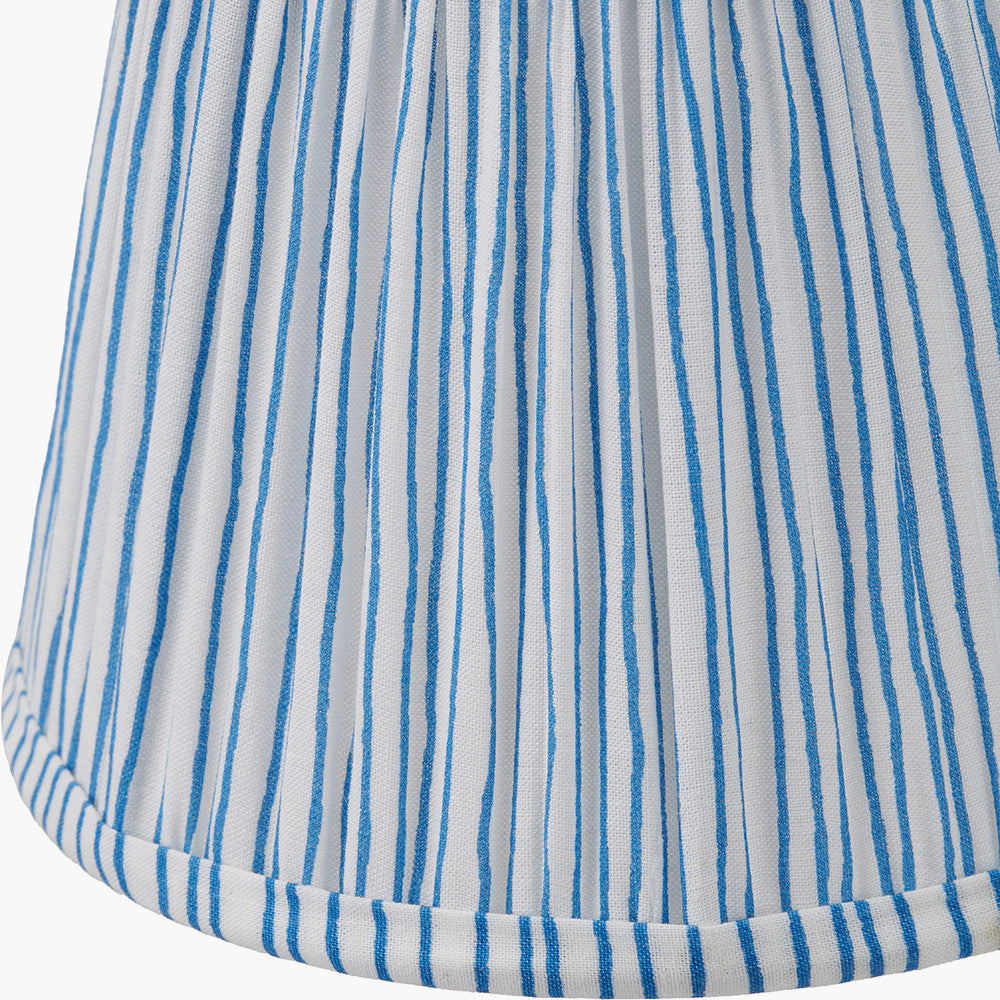 Salvatore Antique Silver Metal 6 Arm Pendant with Thiago 16cm Ocean Blue Stripe Mushroom Pleat Tapered Lampshade