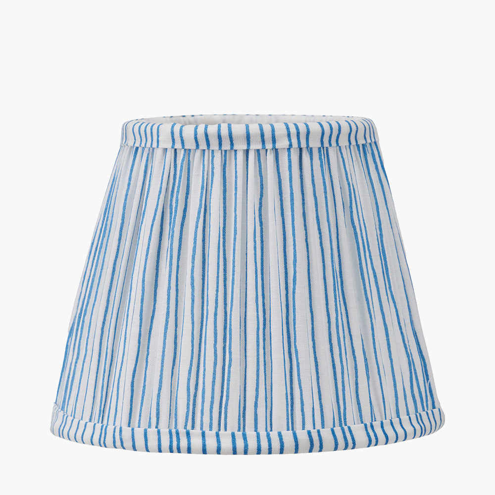 Salvatore Antique Silver Metal 6 Arm Pendant with Thiago 16cm Ocean Blue Stripe Mushroom Pleat Tapered Lampshade