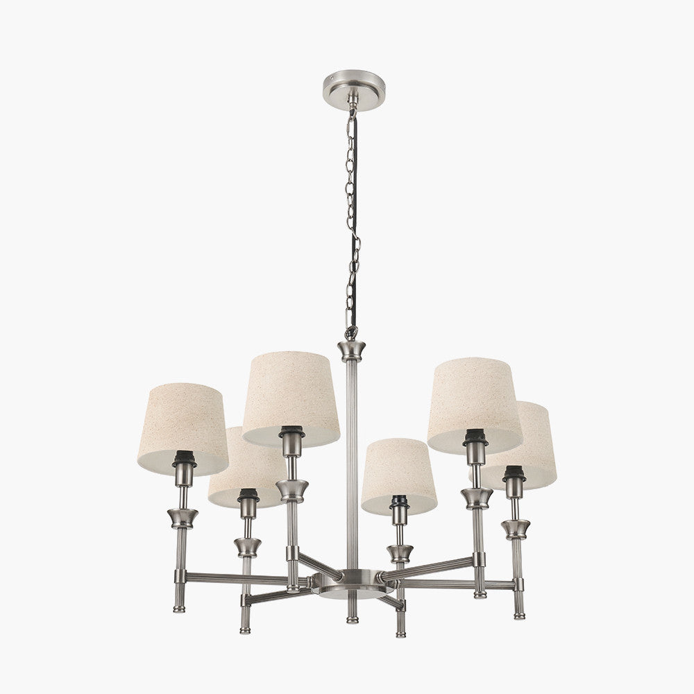 Salvatore Antique Silver Metal 6 Arm Pendant with Seychelles 15cm Cream Slubby Cotton Empire Lampshade
