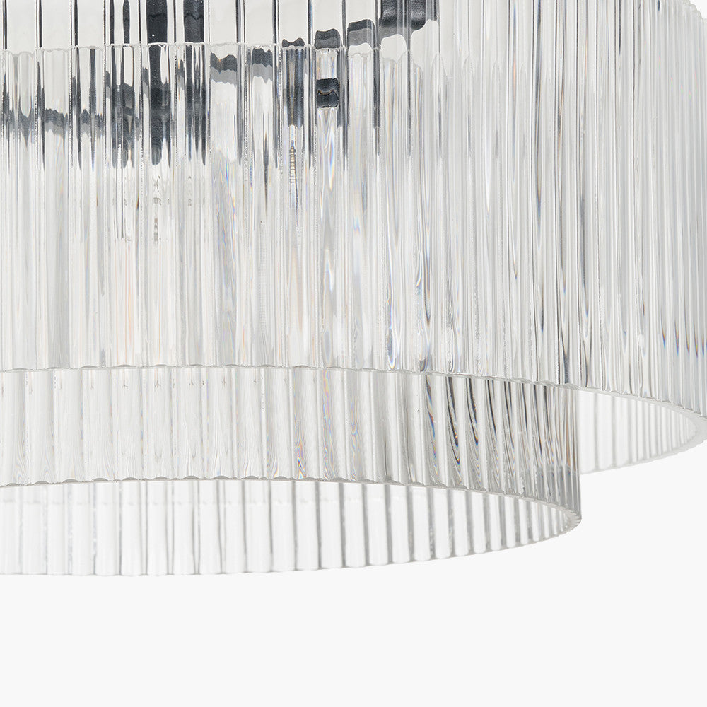 Clara Ribbed Glass Black Metal Round Pendant