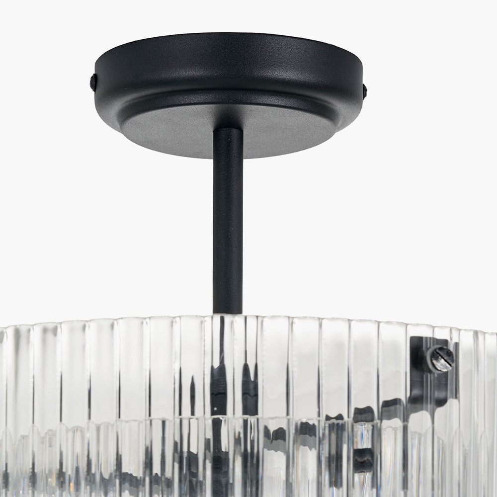 Clara Ribbed Glass Black Metal Round Pendant