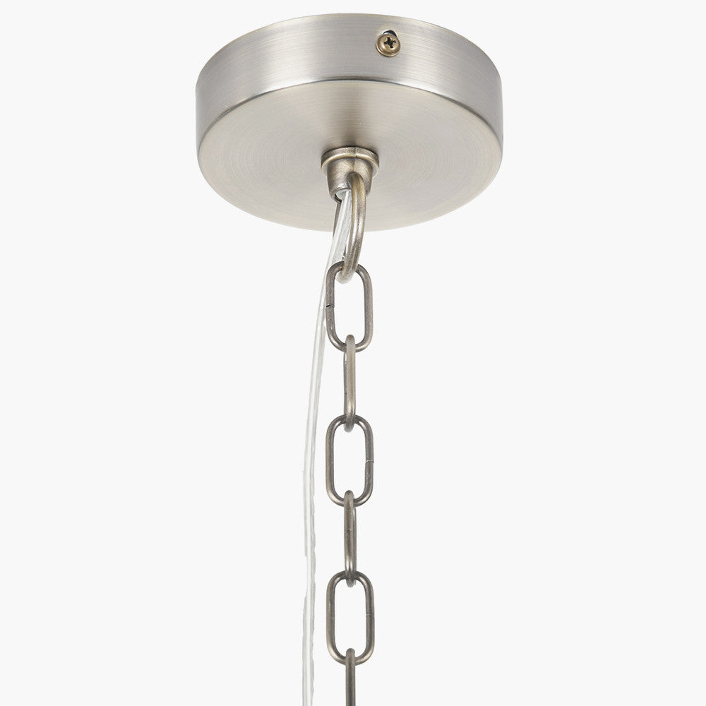 Seraphine Matt Antique Brass Metal and White Cotton Mix Scallop Shaded 5 Arm Pendant