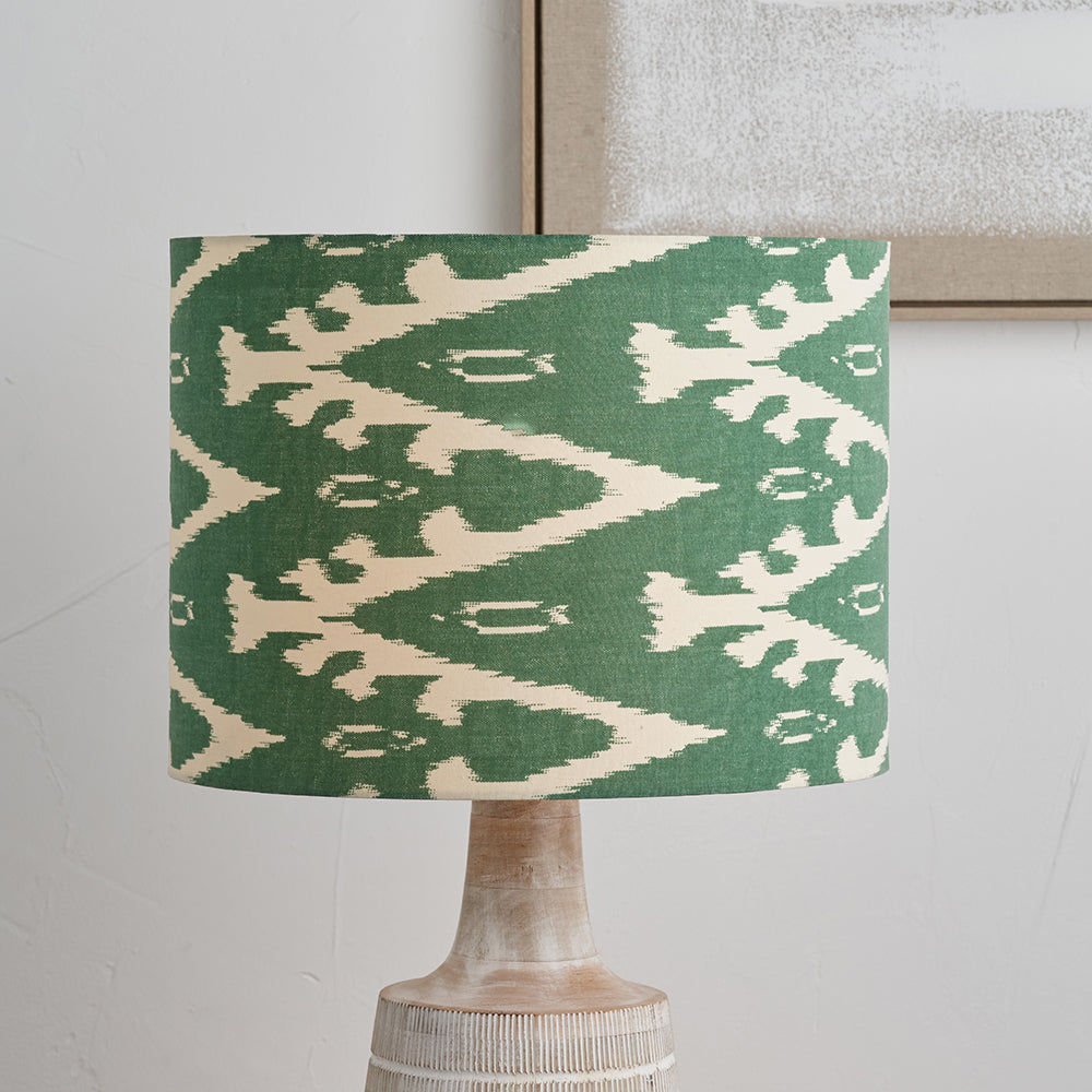 Lars 40cm Racing Green Ikat Patterned Cylinder Lampshade