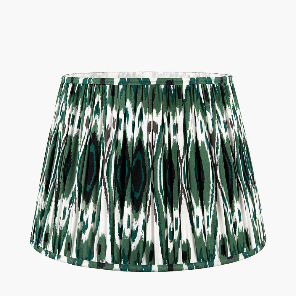 Izara 35cm Racing Green Ikat Patterned Mushroom Pleat Tapered Lampshade