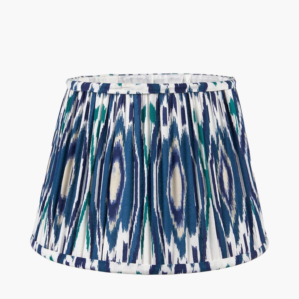 Izara 40cm Ocean Blue Ikat Patterned Mushroom Pleat Tapered Lampshade