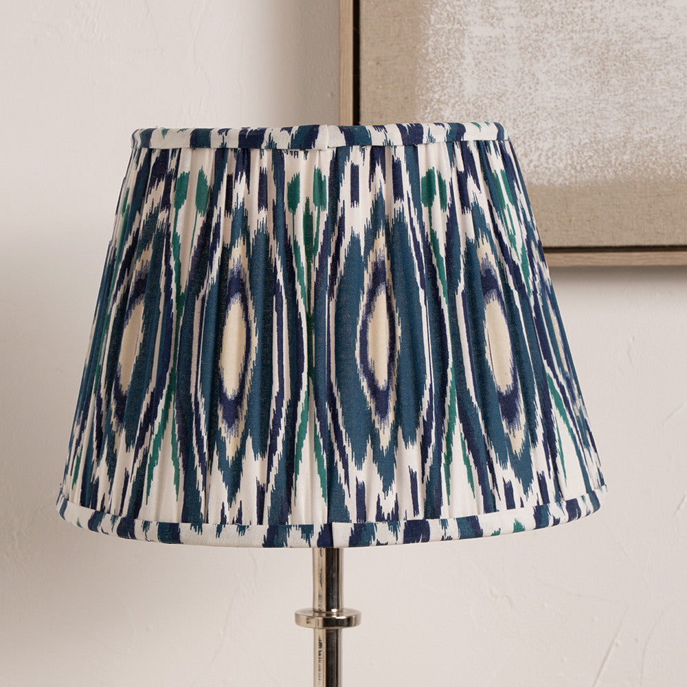 Izara 30cm Ocean Blue Ikat Patterned Mushroom Pleat Tapered Lampshade