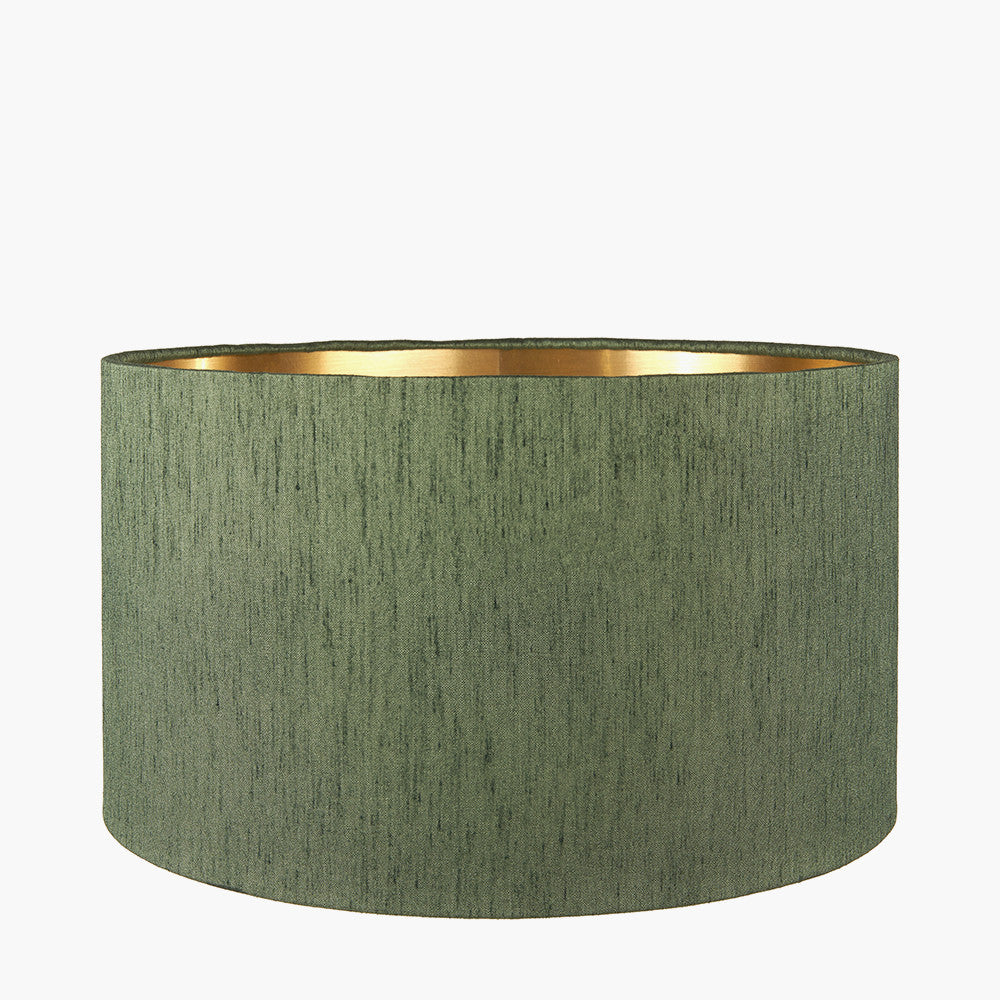 Stellan 30cm Green Slubbed Silk Mix Gold Lined Cylinder Lampshade