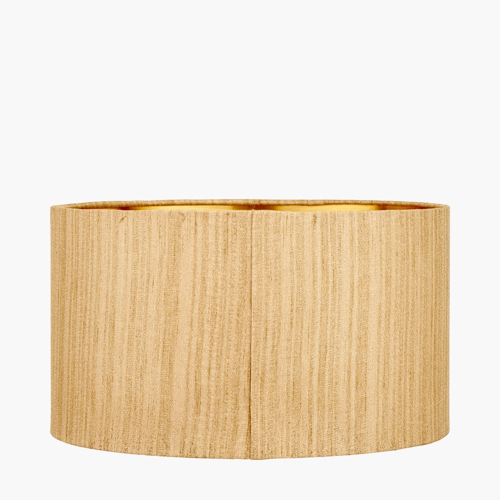 Stellan 35cm Gold Slubbed Silk Mix Gold Lined Cylinder Lampshade