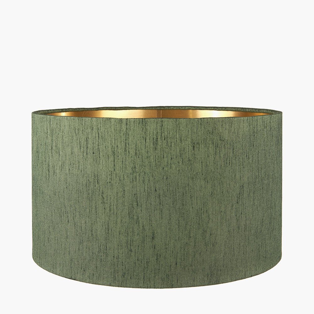 Stellan 35cm Green Slubbed Silk Mix Gold Lined Cylinder Lampshade