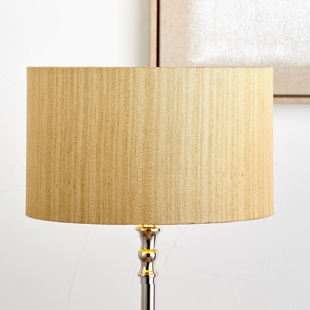 Stellan 40cm Gold Slubbed Silk Mix Gold Lined Cylinder Lampshade