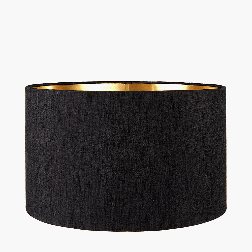 Stellan 45cm Black Slubbed Faux Silk Gold Lined Cylinder Lampshade