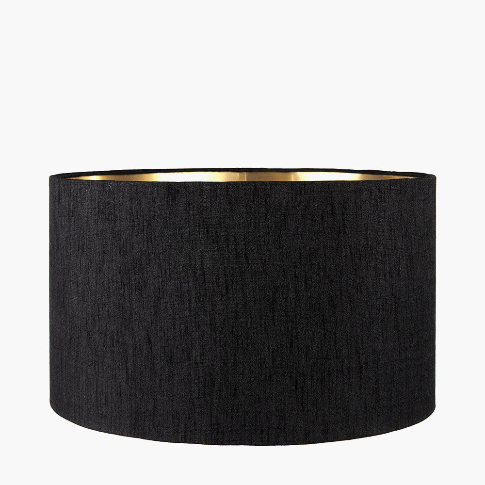 Stellan 45cm Black Slubbed Faux Silk Gold Lined Cylinder Lampshade