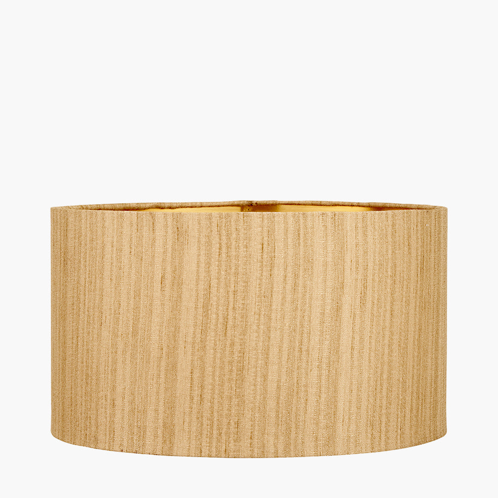 Stellan 45cm Gold Slubbed Silk Mix Gold Lined Cylinder Lampshade