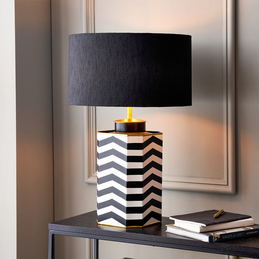 Stellan 40cm Black Slubbed Silk Mix Gold Lined Cylinder Lampshade