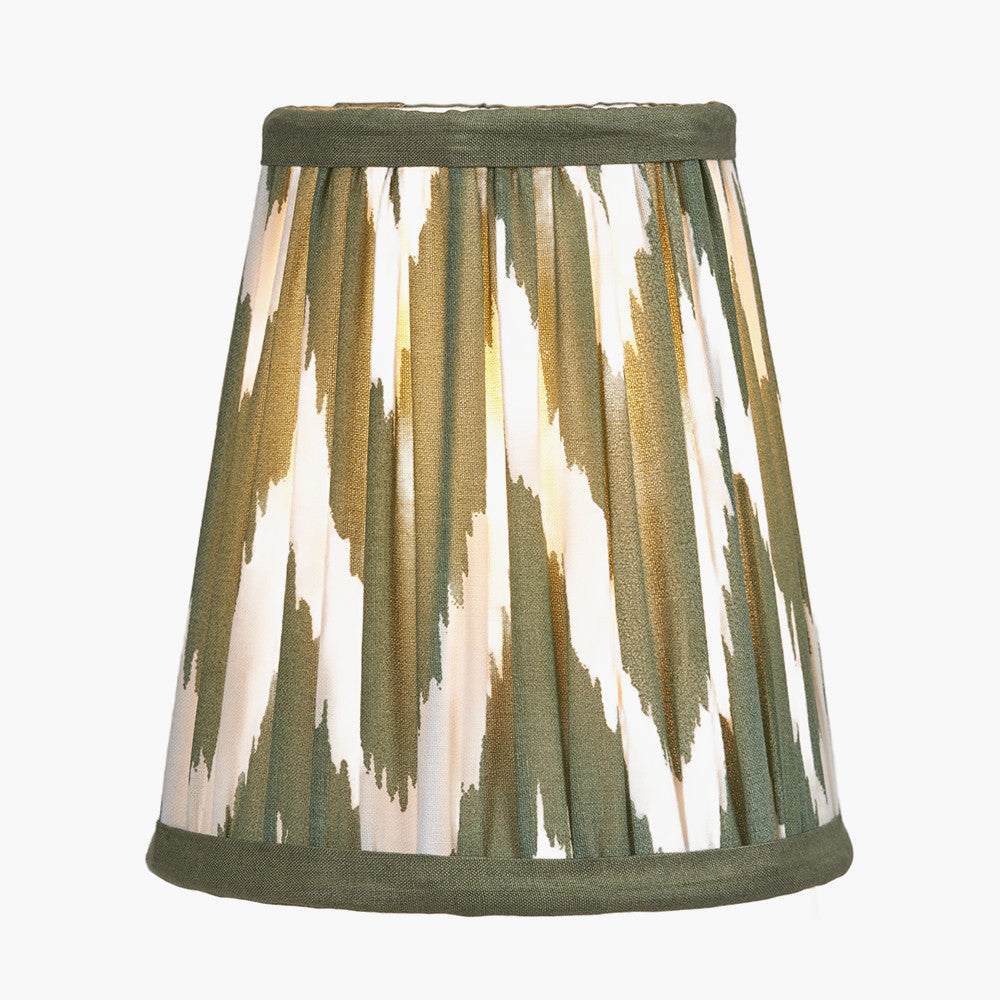 Kamilah 14cm Sage Chevron Pattered Mushroom Pleat Tall Tapered Candle Clip Lampshade