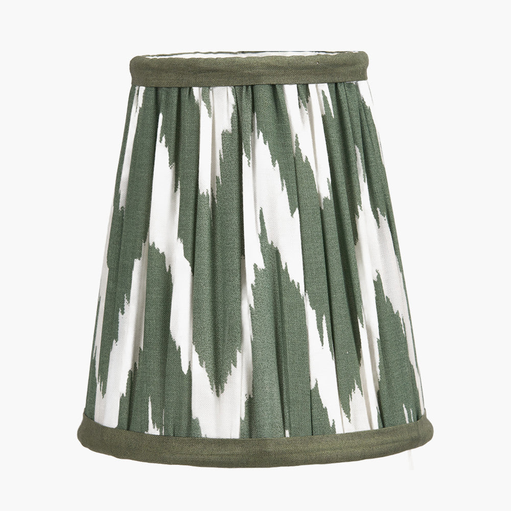 Kamilah 14cm Sage Chevron Pattered Mushroom Pleat Tall Tapered Candle Clip Lampshade