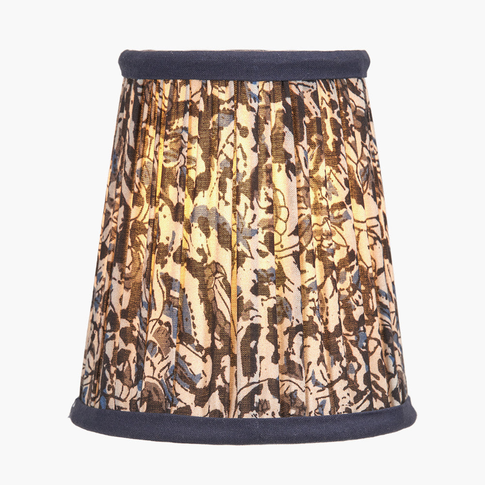 Ornella 14cm Blue Floral Design Mushroom Pleat Tall Tapered Candle Clip Lampshade
