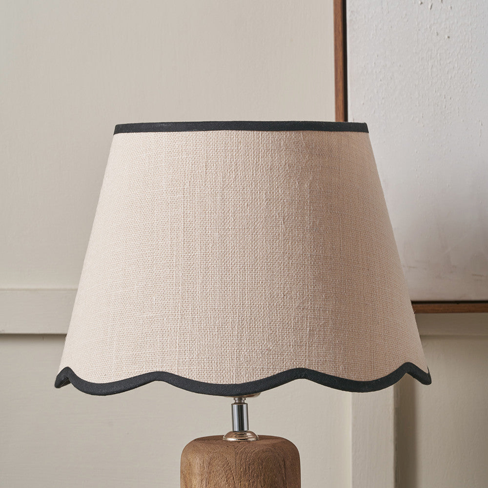 Tabitha 30cm Cream Jute Scalloped Edge Tapered Lampshade with Black Binding
