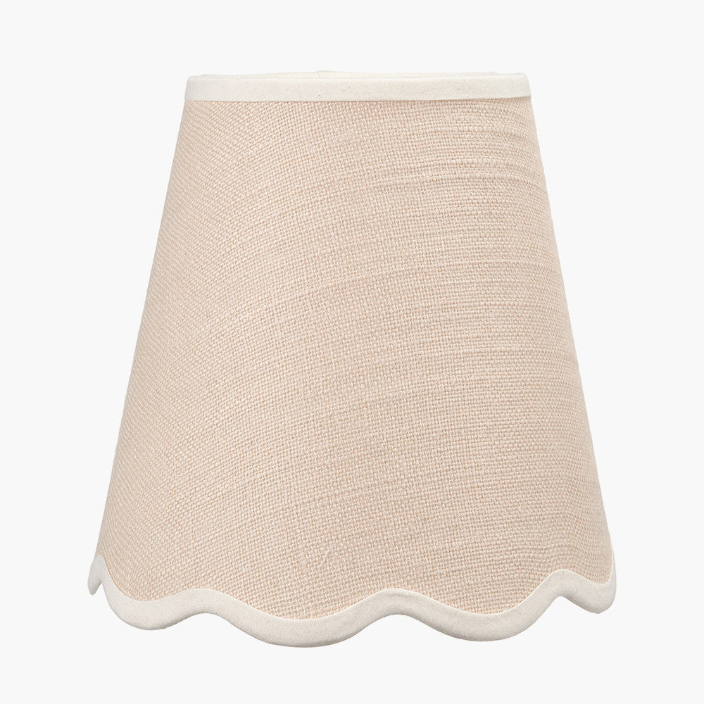 Tabitha 14cm Cream Jute Scalloped Edge Tapered Candle Clip Lampshade with Cream Binding