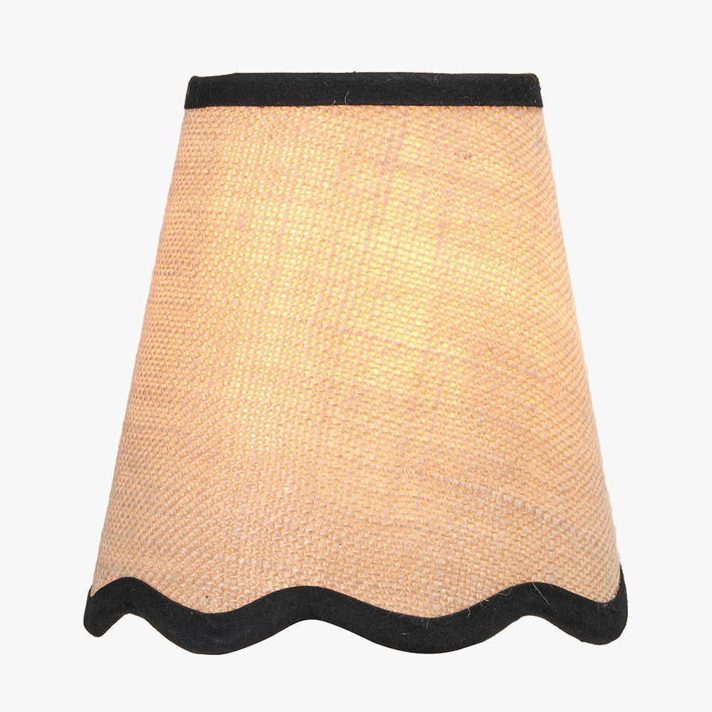 Tabitha 14cm Cream Jute Scalloped Edge Tapered Candle Clip Lampshade with Black Binding