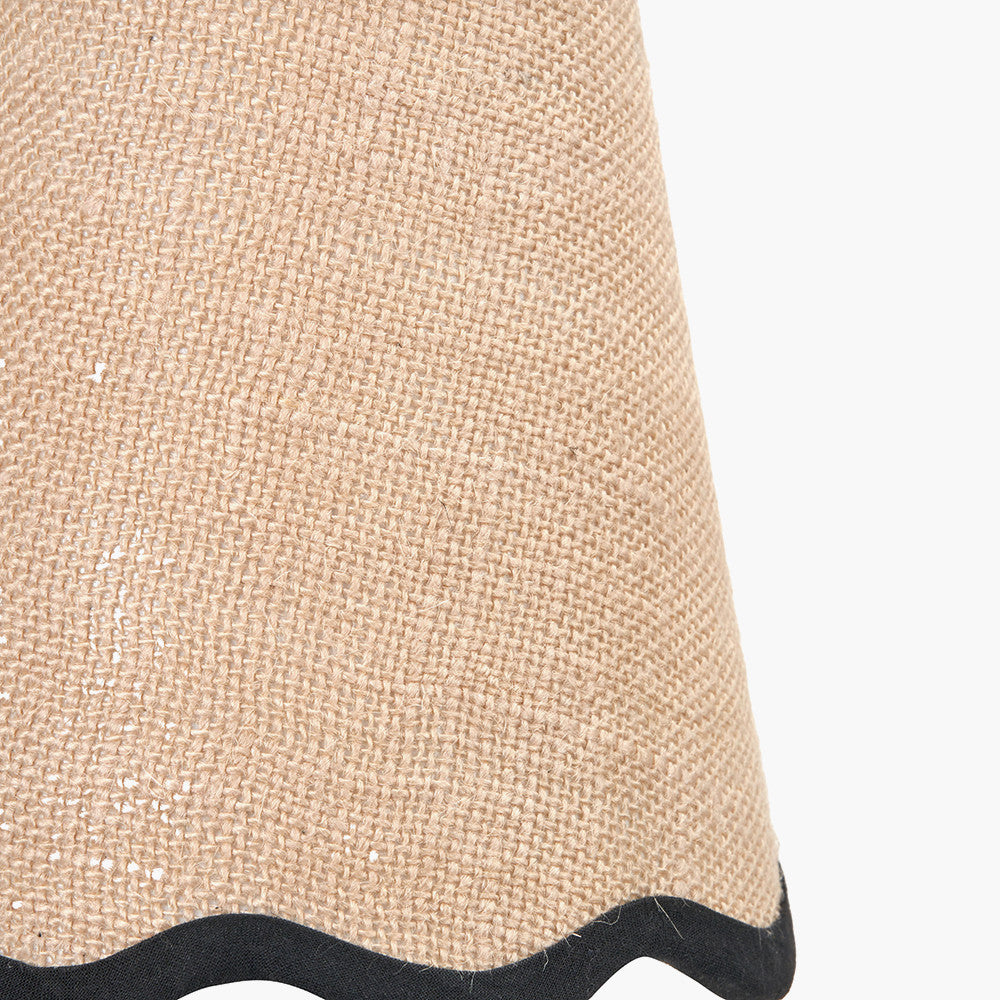 Tabitha 14cm Cream Jute Scalloped Edge Tapered Candle Clip Lampshade with Black Binding