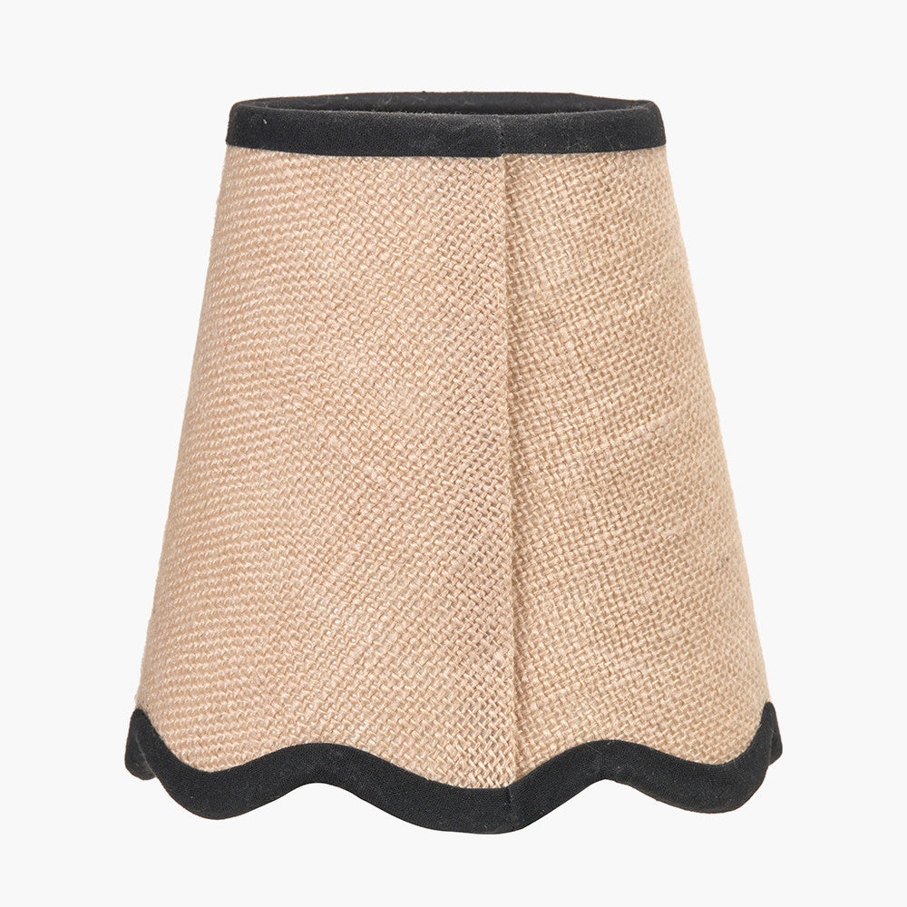 Tabitha 14cm Cream Jute Scalloped Edge Tapered Candle Clip Lampshade with Black Binding