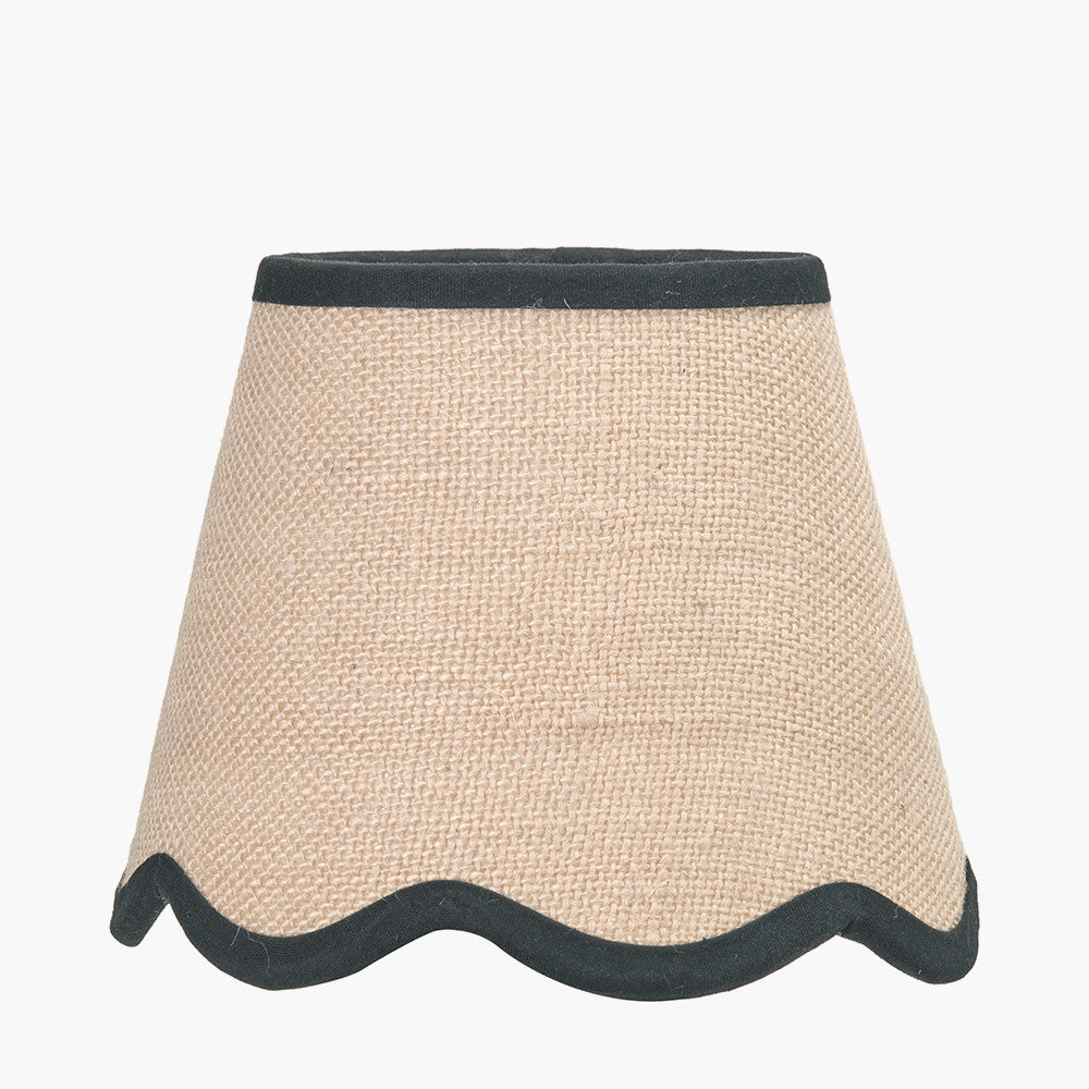 Tabitha 16cm Cream Jute Scalloped Edge Tapered Lampshade with Black Binding