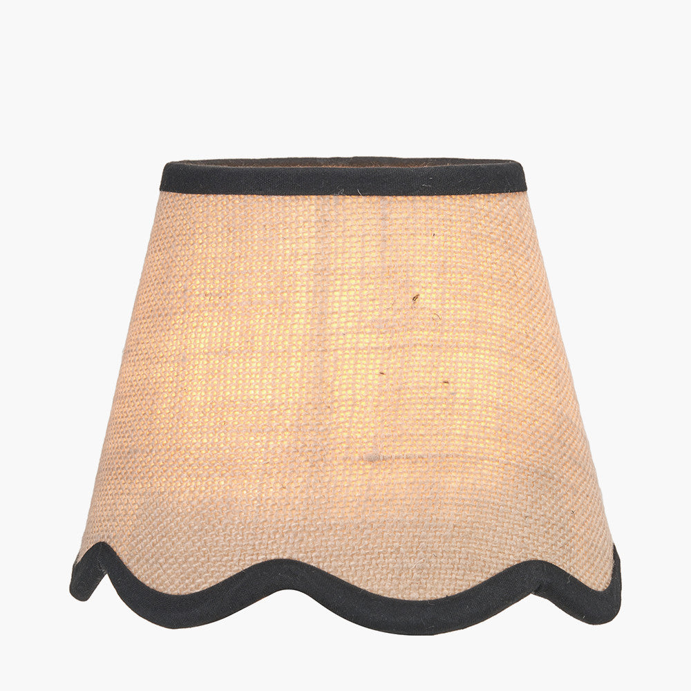 Tabitha 16cm Cream Jute Scalloped Edge Tapered Lampshade with Black Binding