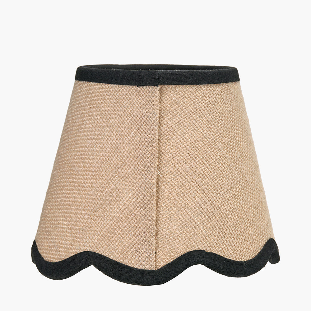 Tabitha 16cm Cream Jute Scalloped Edge Tapered Lampshade with Black Binding