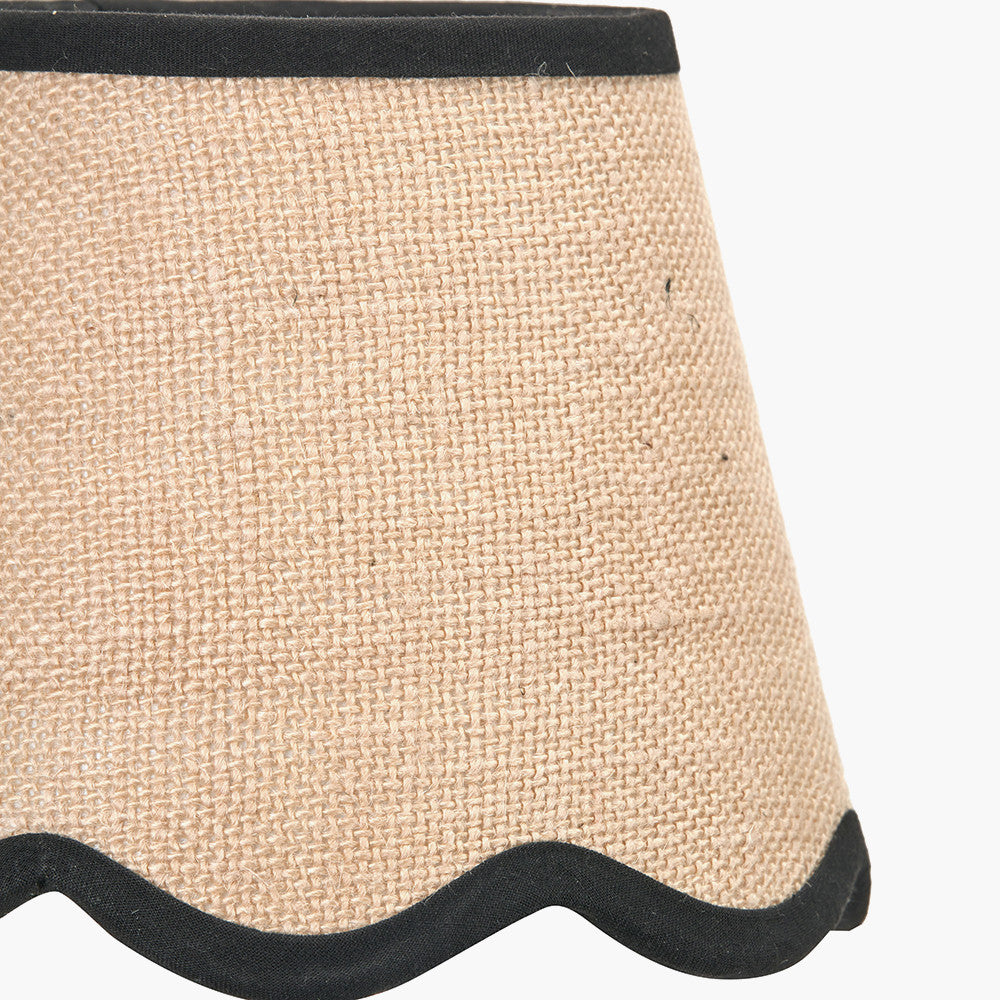 Tabitha 16cm Cream Jute Scalloped Edge Tapered Lampshade with Black Binding