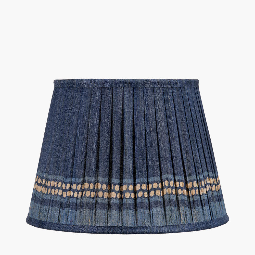 Samaira 30cm Denim Silk Border Print Mushroom Pleat Tapered Lampshade