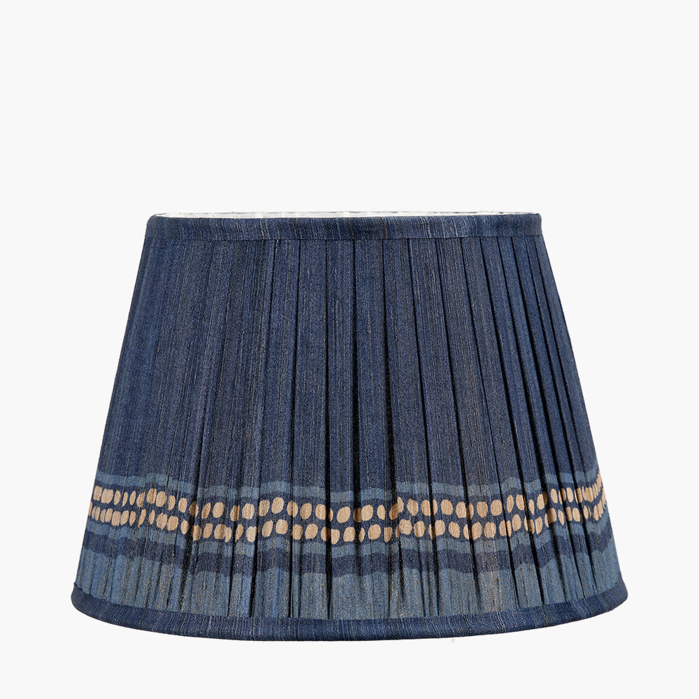 Samaira 30cm Denim Silk Border Print Mushroom Pleat Tapered Lampshade