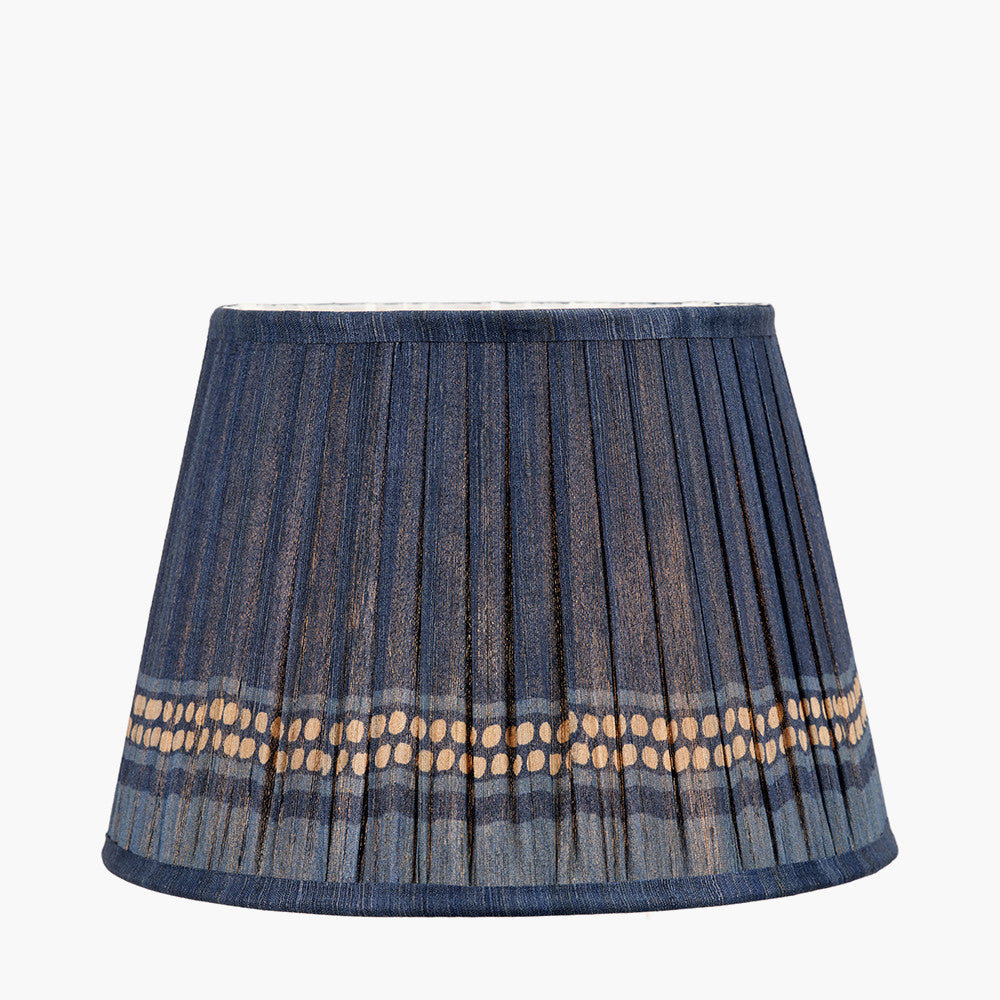 Samaira 30cm Denim Silk Border Print Mushroom Pleat Tapered Lampshade